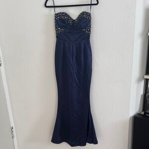 Rachel Gilbert Navy Blue Strapless Dress